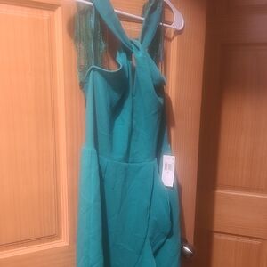 19 Cooper Teal Dress with Lace Accents